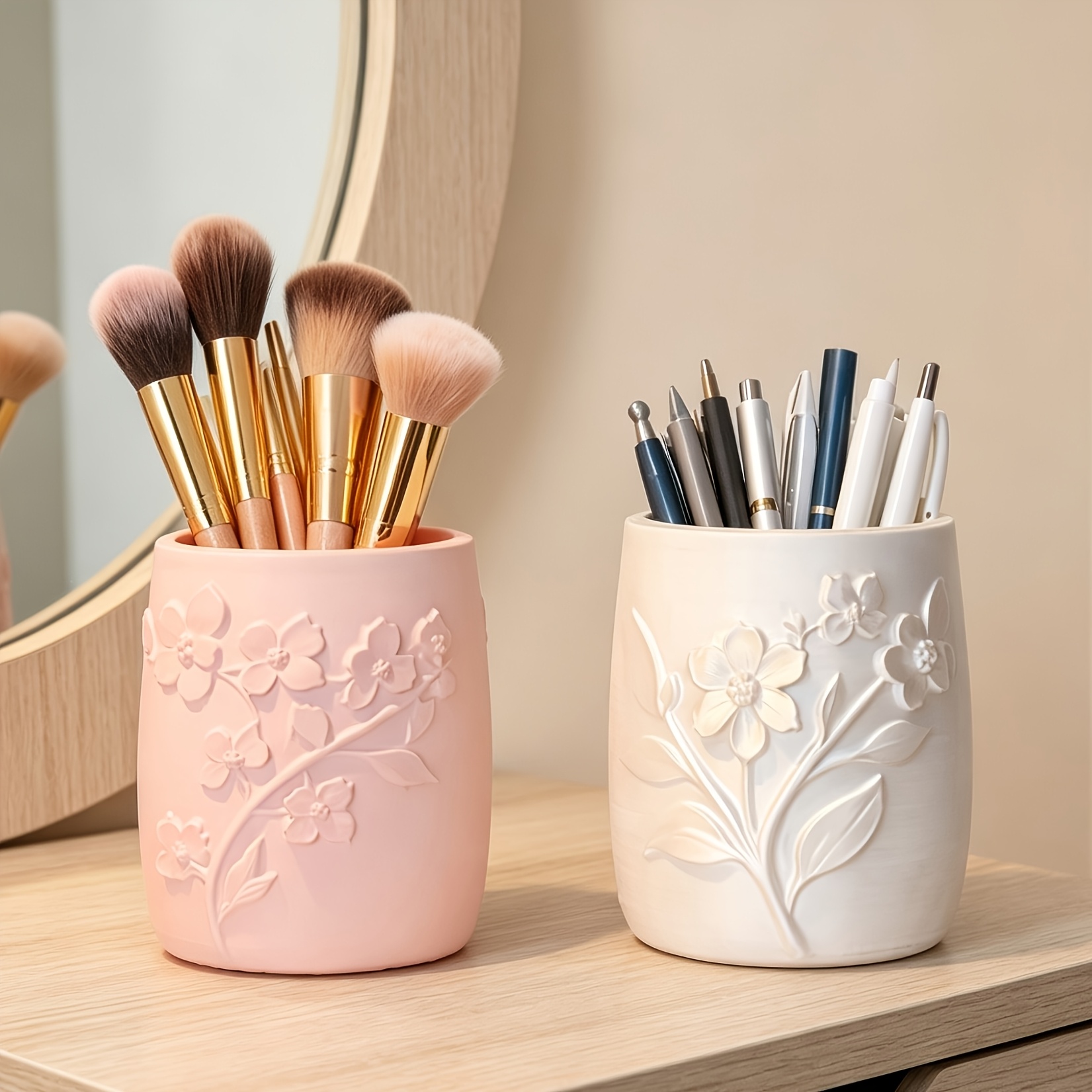 Beauty Makeup Vanity Set - 2/1 Parça Set Kabartmalı Çiçek Desenli
