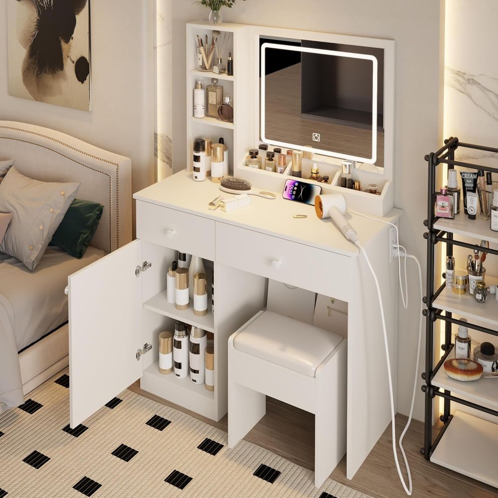 Beauty Makeup Vanity Set - Dring Masa Seti, Büyük Depolama Alanlı