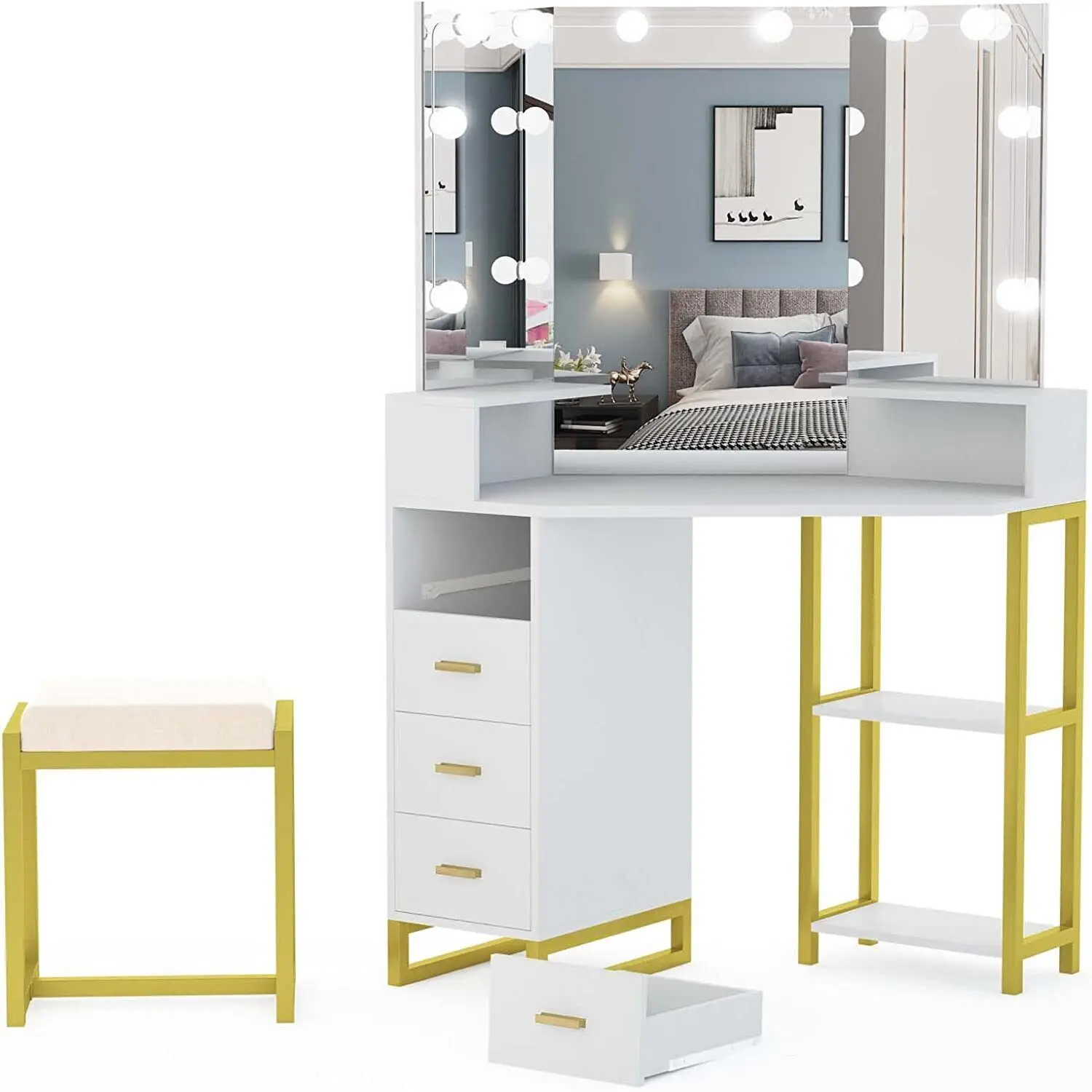 Beauty Makeup Vanity Set - LED Işıklı Aynalı Güzellik Makyaj Seti