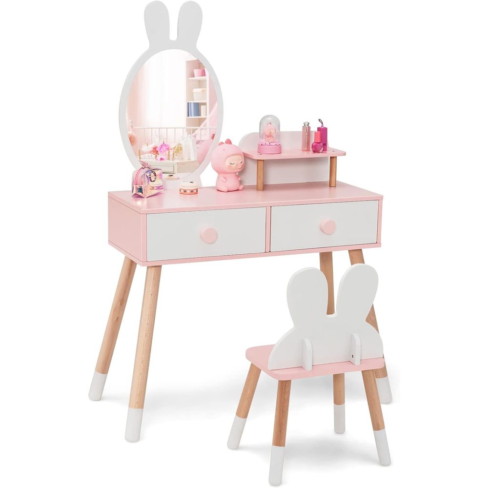 Beauty Makeup Vanity Set - EY Kids Vanity, Tavşan Temalı Ahşap