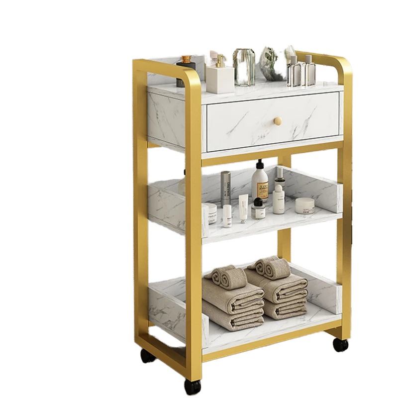 Beauty Makeup Trolley - Modern Altın Beyaz Salon Arabası Çıkarılabilir